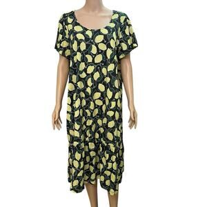 Gudrun Sjoden Lemon Print Midi Tshirt Dress Large Short Sleeve Flowy Flounce Hem